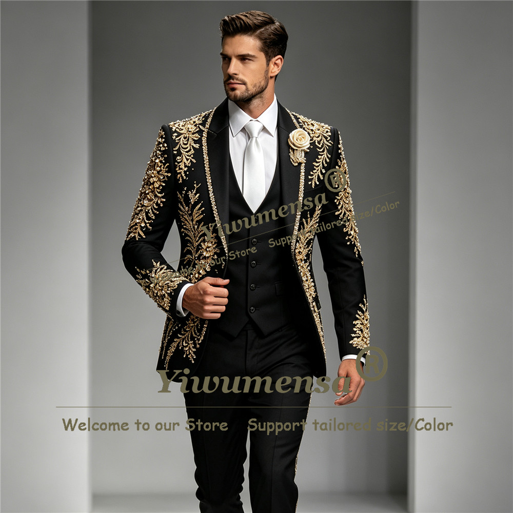Mens Grooming Kit Luxury - Luxuriöser Anzug mit Kristallperlenstickerei für Herren,