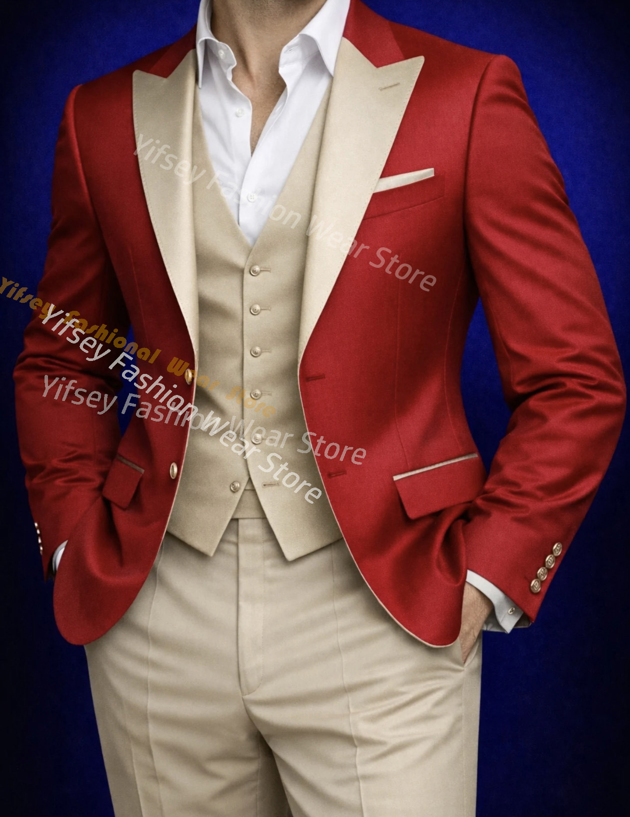 Mens Grooming Brand - Roter Herrenanzug Set Hochzeit Bräutigam Maßgeschneidert