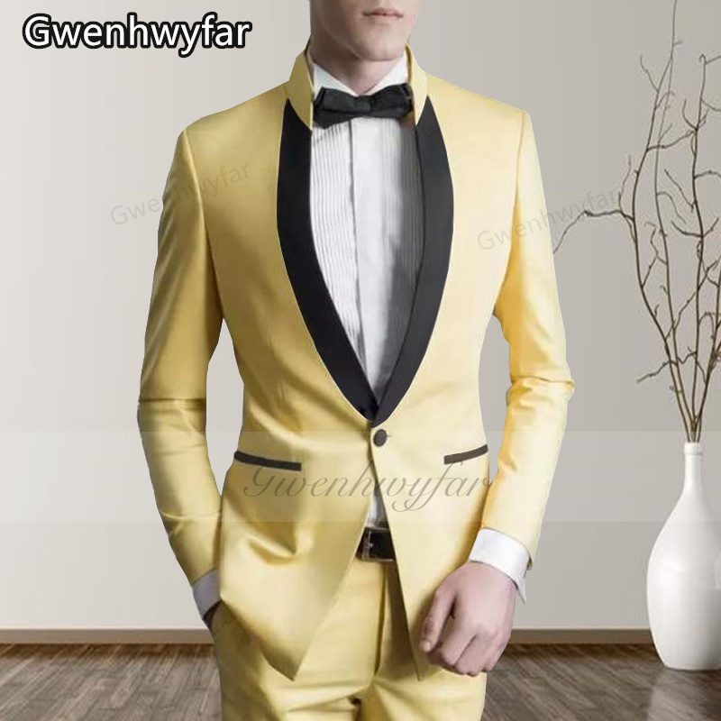 Men'S Grooming For Marriage - Gwenhwyfar Hellgelb Bräutigam Tragen Anzüge Hochzeitskleid