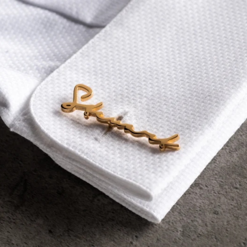 Men Grooming Usa - Personalisierte Manschettenknöpfe aus 18K vergoldetem Edelstahl,