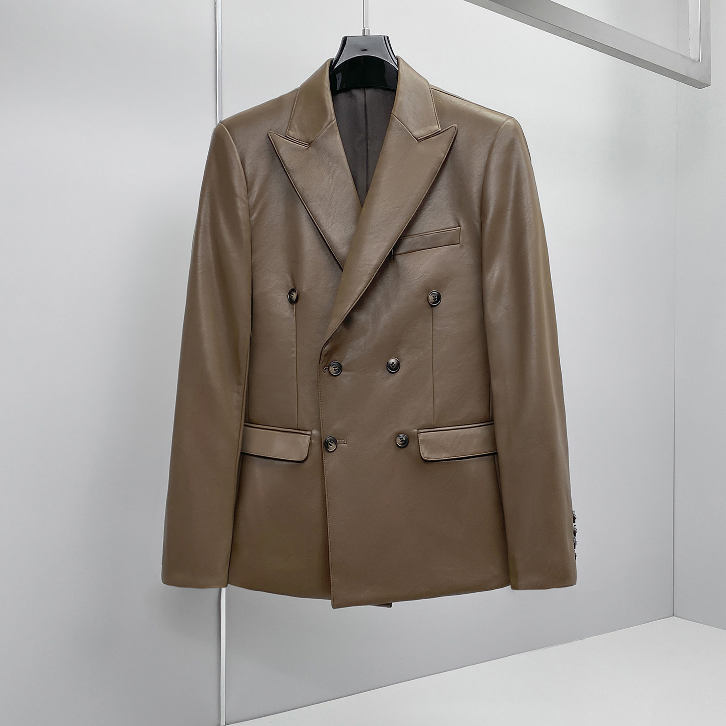 Mens Grooming Brand - Marken-Frühling-Herbst Herren Doppelreihiger Lederanzug Jacke Lässiger
